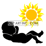 Black and white animated baby lying in the sun