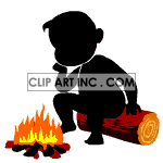 animated shadow person sitting by a campfire