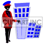 Animated bellboy greeting customers at an Hotel.
