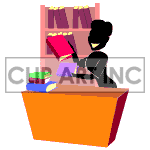Animated librarian sorting books