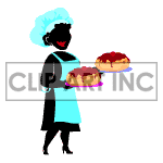 Animated baker carrying cakes.