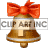 This gif animation shows a bell with a red bow on the top. It has the letter F inside