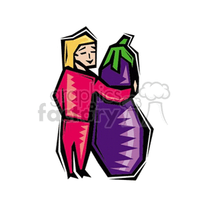 Female gardener with huge eggplant