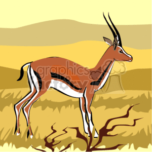 The clipart image shows a gazelle standing on all fours in a lush area, looking outwards into the distance