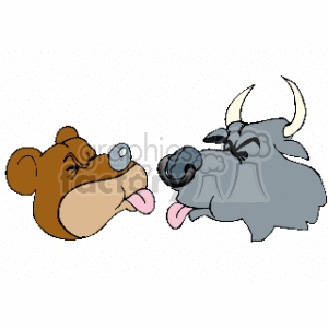 Bear and bull sticking their tongues out