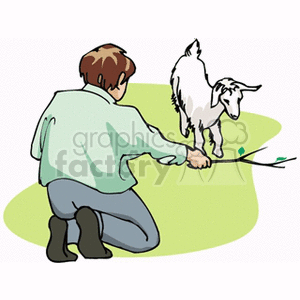 Boy Feeding a Lamb with Twig