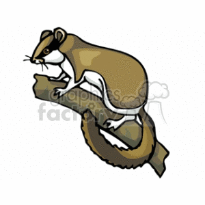 The clipart image depicts a stylized representation of a rodent, which resembles a rat or mouse, perched on a branch or similar object and appears to be chewing or gnawing on it. The rodent has a rounded body with shading that gives it a three-dimensional look, a long tail, and distinct facial features including whiskers.