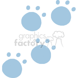 The clipart image depicts a series of stylized animal paw prints. Each print consists of a larger central pad with smaller circular toe pads above it, mimicking the pattern typically left by the paws of a dog or a cat.