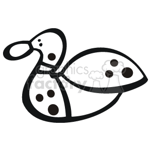 The image is of a duck with black spots. The image is a line art drawing