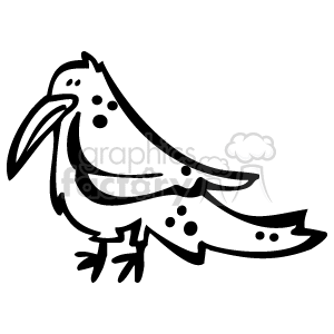 The image is a drawing or cartoon of a bird with a long beak and feathers with black dots