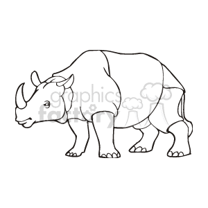 The image is a cartoon of a rhinoceros with a large snout and two horns on its head. The rhino is standing on all four legs. 