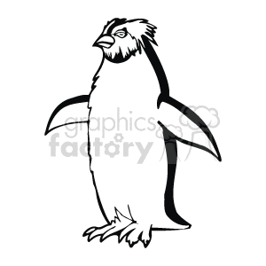 The image shows a penguin standing upright facing you. The penguin has a round, fluffy body, two small wings that are outstretched, a short beak, and its wings are slightly raised.