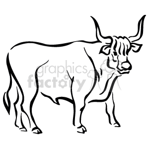   The image is a black and white line drawing or clipart of an ox. It