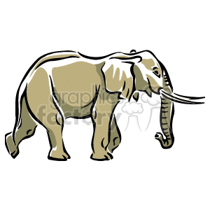The clipart image features a stylized illustration of a single elephant with prominent features such as tusks, a trunk, and large ears. The illustration is simplified and cartoon-like, making it suitable for a range of applications including educational materials, children's content, or decorative purposes.