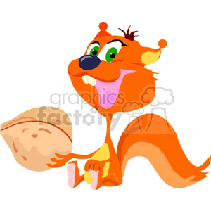 Cartoon squirrel holding a big nut