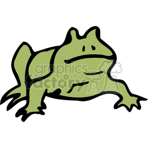 The clipart image depicts a stylized frog in a side profile view. It appears to be a simple cartoon representation of the amphibian, with a green body and outlines suggesting its limbs and facial features.