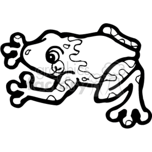 The clipart image shows a black and white depiction of a country-style frog with red spots on its body. This animal belongs to the group of amphibians called tree frogs, which are known for their ability to climb trees.
