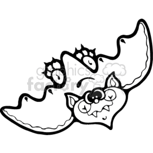 The clipart image shows a black and white drawing of a bat with its wings spread out. It has 2 fangs visible from its mouth