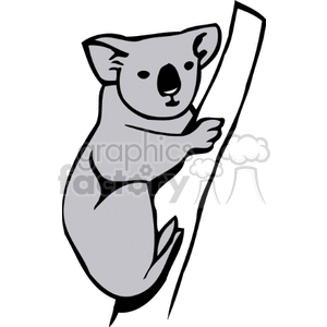 The clipart image features a stylized representation of a koala climbing a tree. 