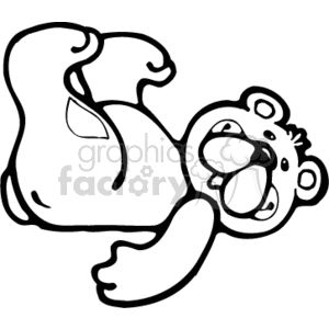 This cartoon shows a playful bear lying on its back. It has one arm stretched out and both its feet in the air.