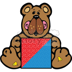 A cartoon of a teddy bear holding a square