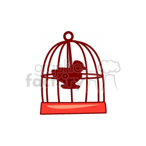 The clipart image features a silhouette of a bird inside a birdcage, perched on a swing or perch. The image is simple and appears to be designed for easy recognition and use in a variety of contexts.