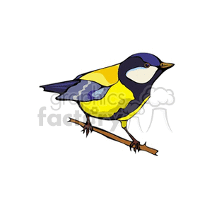 Clipart image of a colorful bird perched on a branch. The bird features shades of yellow, blue, and black.
