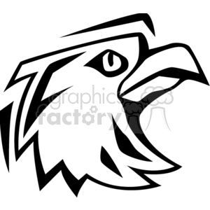 A black and white clipart image of an eagle's head with sharp lines and bold features.