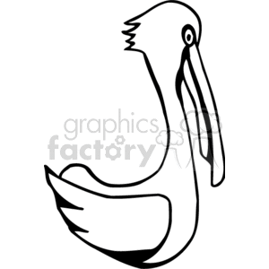 A black and white clipart image of a pelican.