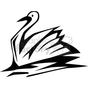 This clipart image depicts a stylized black and white swan with geometric lines. The swan appears elegant and is shown in a serene pose with its wings partially spread.