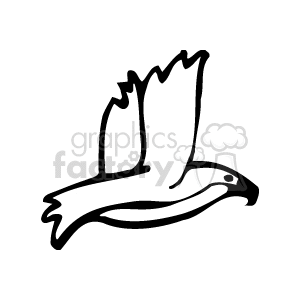 A black and white clipart image of a bird in flight with simple, bold lines.