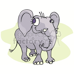 The image shows a stylized cartoon of a smiling elephant. The elephant is depicted with large ears, a trunk, and a small tail. It appears to be standing, and there's a simplistic green-colored background that outlines the figure.