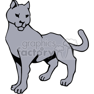 The image is a clipart illustration of a large feline, specifically resembling a puma, also known as a cougar or mountain lion. The animal is depicted in a simplistic style with a predominant gray color and is shown in a standing position with a confident posture.