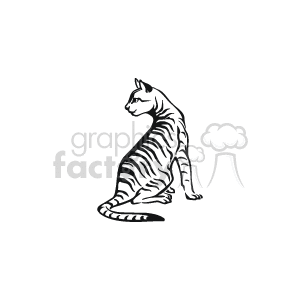   The clipart image depicts the outline of a cat. The cat appears to be sitting, with its head turned to the side as if looking at something. The outline captures the features of the cat