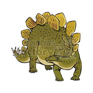 The clipart image features a stylized depiction of a Stegosaurus, which is an herbivorous dinosaur recognized by its row of large bony plates along its back and spiked tail.