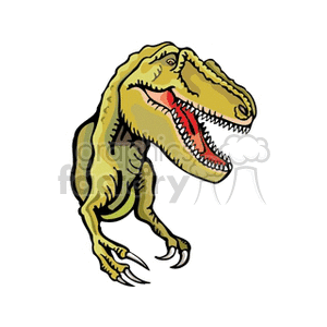 This clipart image features a stylized depiction of a Tyrannosaurus rex, a well-known species of dinosaur. The T-rex is illustrated in a standing pose with its iconic large head, sharp teeth, and short forelimbs visible.
