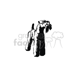 This clipart image shows a basic black and white drawing of a dog facing the viewer.  Since the image is in silhouette style, the details are minimal, but it clearly depicts the relationship between a pet and its owner.