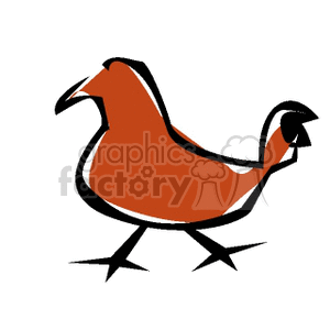 The image is a simple, stylized clipart of a chicken. It's depicted in a side profile with a forward-pointing beak, an upward-facing tail, and long, thin legs.