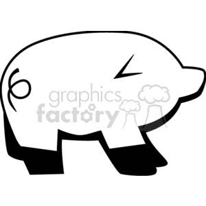 The image is a simple black and white clipart of a pig. It is a stylized representation that captures the basic shape and features of a pig, including its round body, head, tail, ears, and snout.