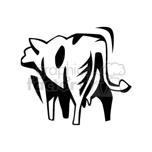 The image is a black and white clipart illustration of a cow. The cow is stylized with prominent lines and shapes depicting its body and features.