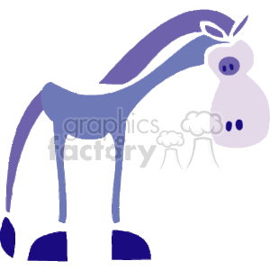 The clipart image shows a stylized version of a horse. It is a simplistic and abstract representation, using purple hues for the body with a whimsical design that might be deemed funny or playful. The horse is depicted with long legs and a large, rounded snout
