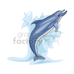The clipart image features a cartoon-style illustration of a single dolphin leaping or jumping out of water splashes.
