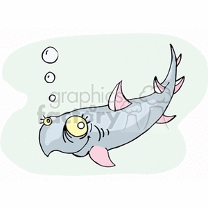 The clipart image shows a cartoon of a whimsical, anthropomorphized sea creature that resembles a cross between a whale and a fish, with large, exaggerated eyes and pink fins. It has a funny expression and is blowing bubbles.