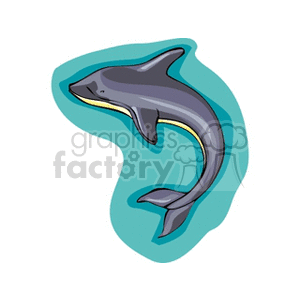 The clipart image depicts a stylized drawing of a dolphin with a grey and white body and a light blue background giving the impression of water or ocean around it.