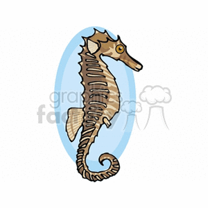 Cartoon Seahorse on Blue Water Background