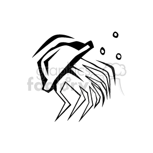 The image depicts a stylized illustration of a jellyfish. It is a black and white clipart with a simple design featuring the bell-shaped body of the jellyfish and its trailing tentacles. There are also small bubbles rising next to it, indicating that it is underwater.