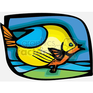 The image is a stylized clipart depiction of a tropical fish. The fish is colored in shades of yellow with blue accents and appears to be swimming underwater. The background suggests water with wavy lines, and the fish is drawn with a cartoon-like simplicity. The colors are bold and the outlines are thick, which is typical of clipart designed for easy visibility and replication across various media.