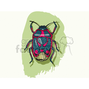Vibrant clipart image of a beetle with colorful patterns on a green background.