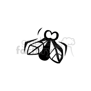 Black and white clipart image of a fly, featuring prominent wings and round eyes.