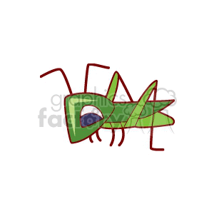 This is a clipart image of a green cartoon grasshopper. The grasshopper features large eyes, antennae, and detailed legs, rendered in a simple and playful style.